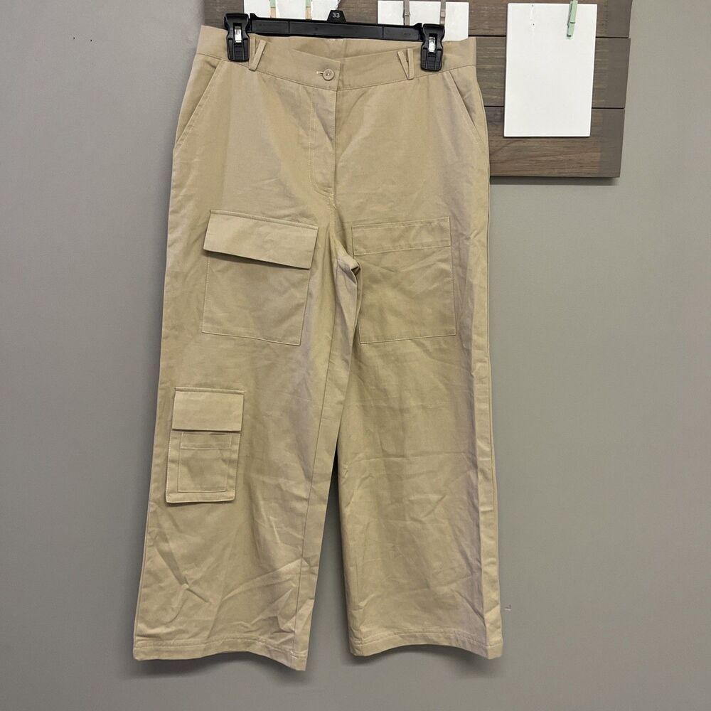 Princess Polly Women’s Beige Cepora Cargo Wide Leg Pants With Pockets- size 4